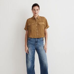 Madewell crinkled utility shirt in spiced olive oil
